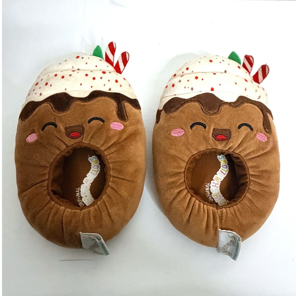 Squishmallows Plush Slippers Sz 13/1 Brown Chocolate Peppermint Holiday Cozy